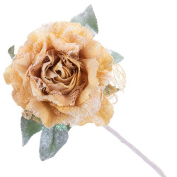 Kvet pivónia s listom,zlatá 12cm