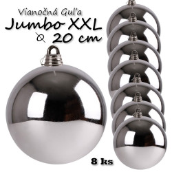 Vianočná Guľa Jumbo xxl ø 20 cm - 8ks strieborná