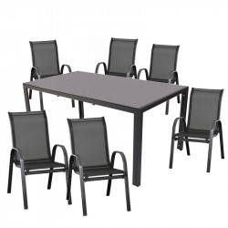 Záhradný set STAHL stôl + 6 kresiel Black